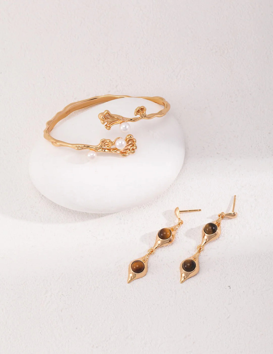 Tiger's Eye Stone Earrings - Pair